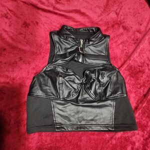 Gothic biker y2k vest crop top black